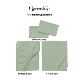 QUEENSBAY King Bed Sheet Set, Cooling, Deep Pocket 15 Inch, Hypoallergenic, Wrinkle Free, Comfy, Easy Care Breathable Soft Microfiber 4 Piece Sheet Set, Luxury Sheet Set, Sage Green