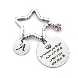 BOMEON Keyring Inspirational Gifts For Women Key Ring Charm Alphabet A Lettre Friendship Friends Encouragement Girlfriend Family Best Friend Bff Appreciation Colleague Coworker, Silver-a