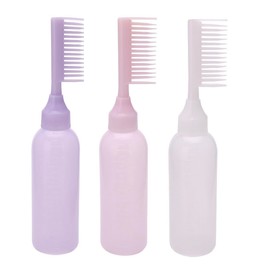 3 Pack root Comb Applicator Bottle Hair Coloring Dye Care Plastic Squeeze Hair cutting, dry cleaning, dye bottle with Graduated Scale (Purple+White+Pink, One size)