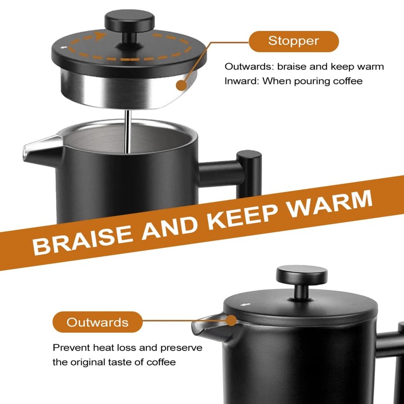 Coffito French Press Coffee Maker,Stainless Steel Double Wall Insulated Coffee