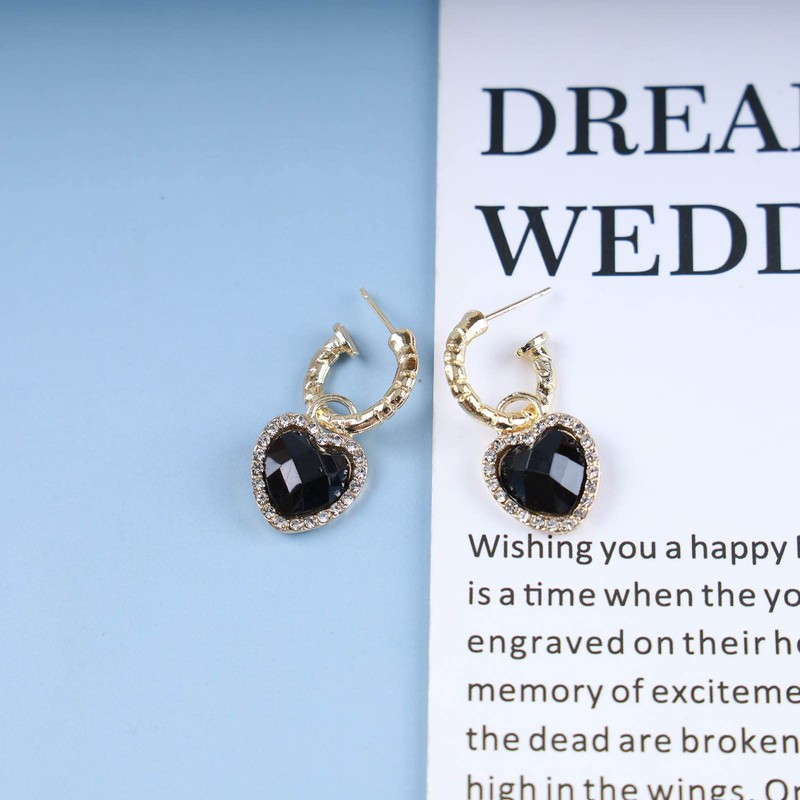 Boho Onyx Heart Drop Earrings Black Gemstone Heart Dangle Earrings