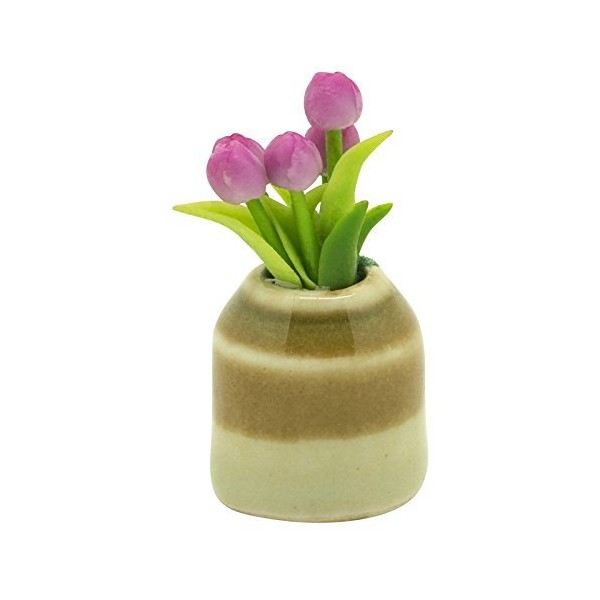 MyTinyWorld Dolls House Miniature Purple Tulip in Earthenware Pot