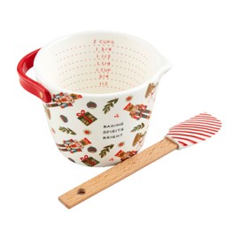 Mud Pie Christmas Nutcracker Measuring Cup Set, 3 3/4" x 4 3/4" dia | spatula 7 1/2", White