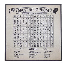 Forgot Your Phone Funny Bathroom Word Search Sign Puzzle Wall Art - Printed Image Affixed To 5" x 5" Wood Square