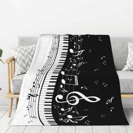 Jbofyee Music Notes Musical Throw Blankets All Season Ultra Soft Warm Gifts for Music Lovers Fleece Blanket for Home Bed Sofa Couch Chair Outdoor Travel Camping 60x50 Inch