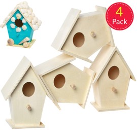 Baker Ross EC1235 Mini Wooden Birdhouses (Box of 4) For Kids to Decorate, Arts and Crafts,12 x 9.5 cm