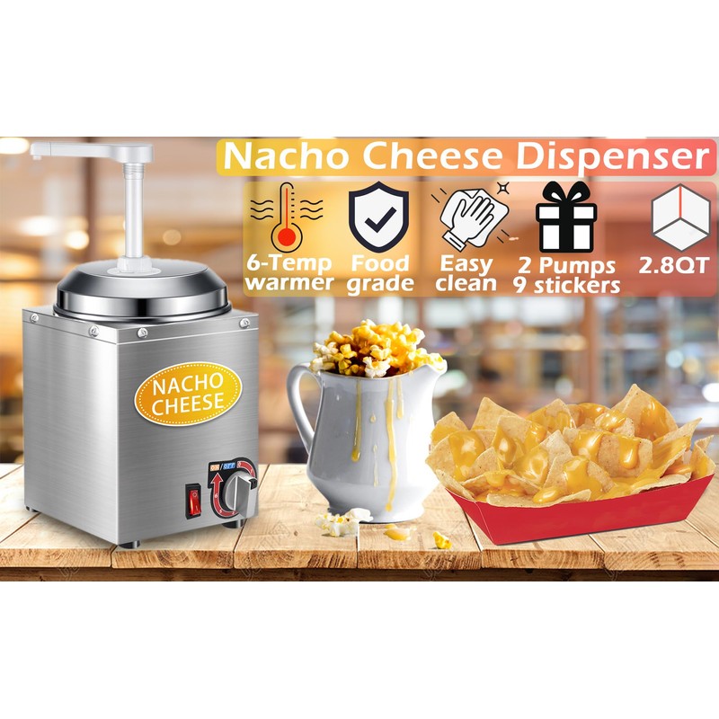 Nacho Cheese Dispenser with Pump - 2.8QT Stainless Steel Nacho