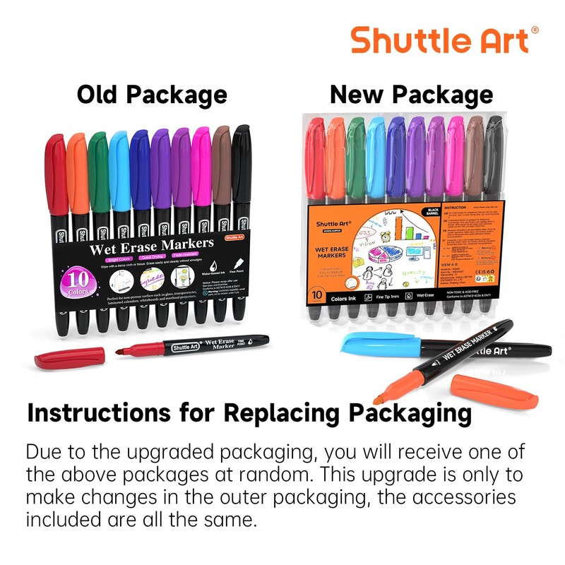 Shuttle Art Wet Erase Markers, 10 Colours Fine Tip Whiteboard