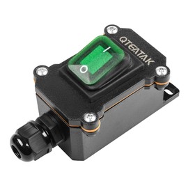 QTEATAK Inline Cord Switch DPST 4Pins AC/DC 20A-125V,16A-250V,30A-24V,35A-12V, IP66 Waterproof On-Off Toggle Switch with Green Light Rocker Button, One-Side Entry and Exit Line, Outdoor