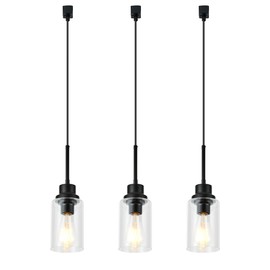 Track Lighting Heads H Type for Accent Task Retail Kitchen Ceiling Track Light H Type Pack of 3, Black Track Lighting Heads with Clear Glass Shade, Bulb and Track Not Included