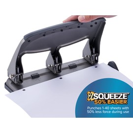 Bostitch Office EZ Squeeze 40 Sheet 3-Hole Punch, Heavy Duty (HP40AM), Silver