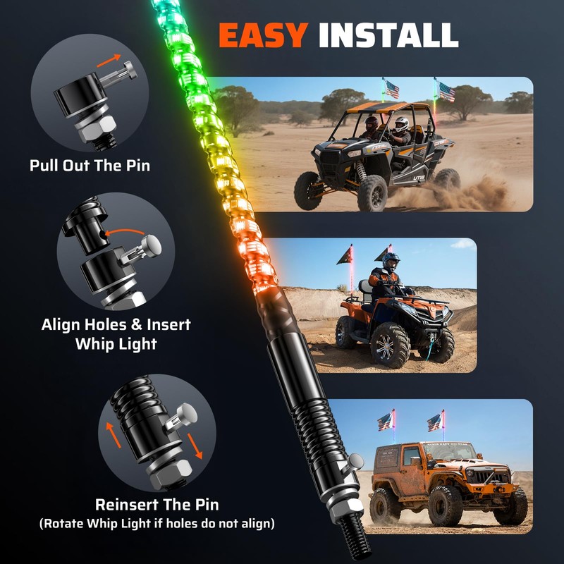 Ehaho 1 PC 4FT Whip Lights with Spring Base, APP
