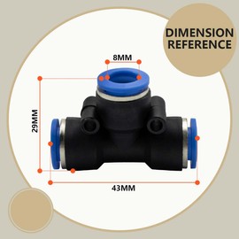 Bwintech Pack of 12 8 mm 3-way T-piece, pneumatic plug-in connection, 3-way plastic quick release PE air line adapter