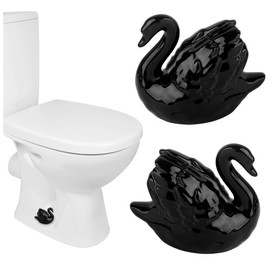 Framendino, 2 Pack Ceramic Toilet Bolt Caps Cute Animal Lovely Swan Decorative Bowl Covers Black Cap to Bathroom