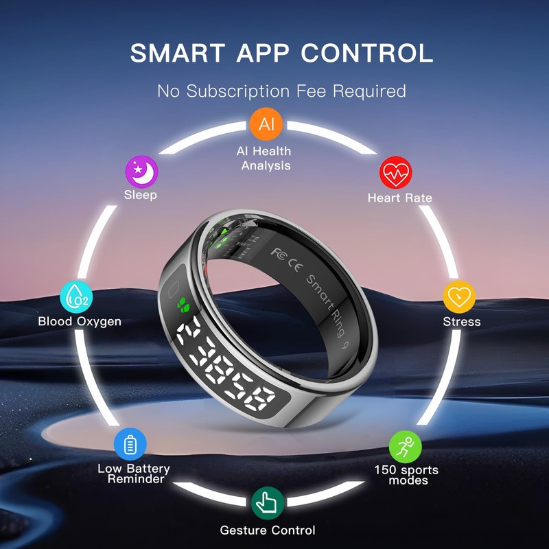 AMOVAN Smart Ring with Display Screen Health Tracker and Touch