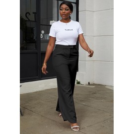 Tbahhir Women's Wide Leg Pants Work Dressy High Waisted Trousers with Pockets Office Wear Business Casual Lightweight Black
