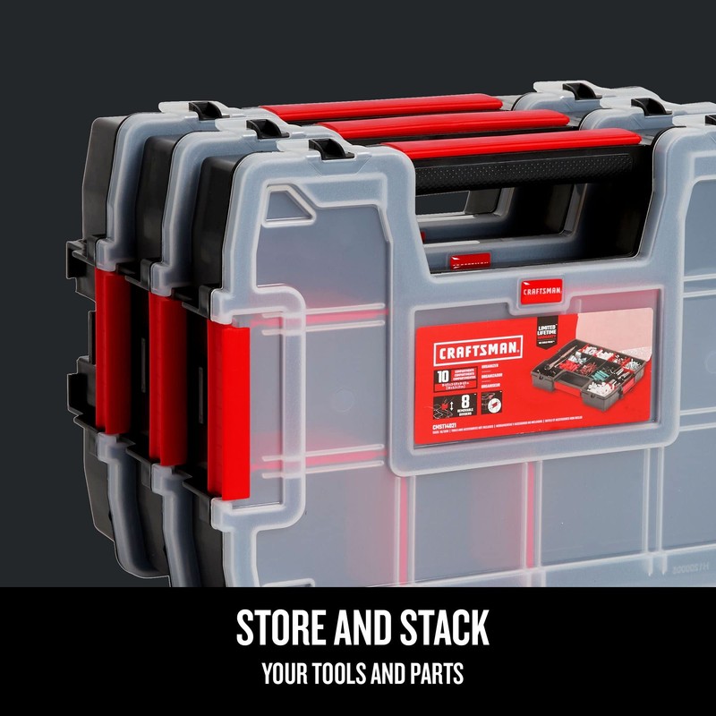 CRAFTSMAN Storage Organizer, Small Parts Organizer, 3-Packs with 10-Compartments, Lid