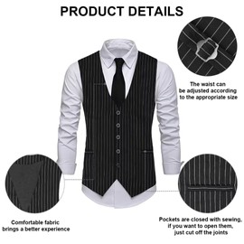 VillbeCoser 1920s Mens Costume, Roaring 20s Costumes Accessories Set Vest Foldable Crutches Fedora Hat Vintage Pocket Watch Bow Tie and Tie Gangster Costume 20s Party Outfits(StreakVest-BlackHat XXL)