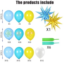 145PCS birthday decorations party supplies Blue Sky Blue Yellow White Latex Balloons 2PCS aluminum foil balloons Kids Birthday Baby Shower Party Decoration Supplies