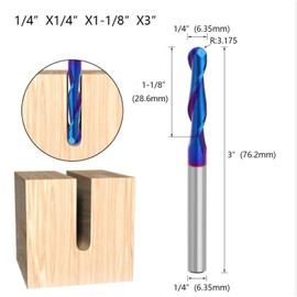 Gasea 1/4 Inch Ball Nose End Mill CNC Router Bits, 2 Flute Spiral Upcut Tungsten Carbide Nano Blue Coating Milling Cutter Tool 1/4 x 1/4 x 1-1/8 x 3