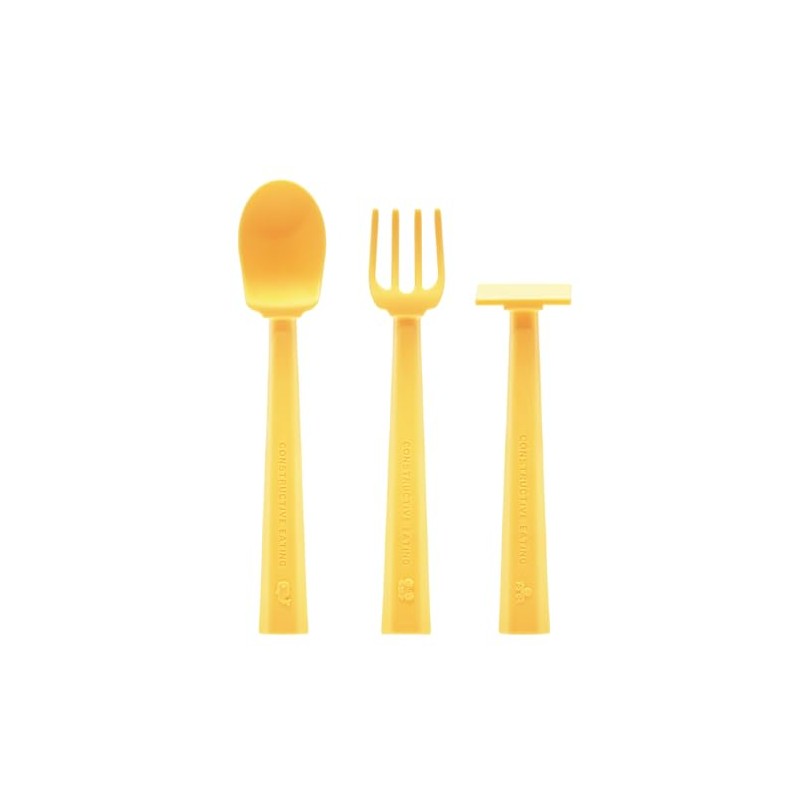 Constructive Eating 3-Piece Training Utensil Set - Sunshine Yellow Turtle