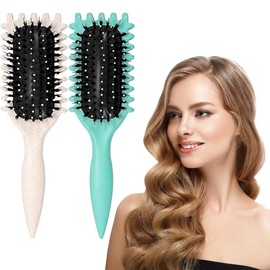 Juego de Cepillos Rizadores de 2 Piezas Cepillo de Cojín, Peine Fácil de Desenredar para Cabello Rizado Y Ondulado, Adecuado Para Cabello Fino Y Grueso.(Verde/Albaricoque)