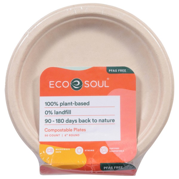 Ecosoul - Round Plate 6 Inch Bagasse Compostable Plates -