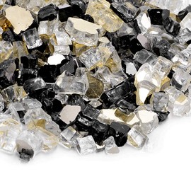 Skyflame 10-Pound Blended Fire Glass for Fire Pit Fireplace Landscaping - 1/2 Inch Reflective Tempered Fireglass Onyx Black, Platinum, Gold