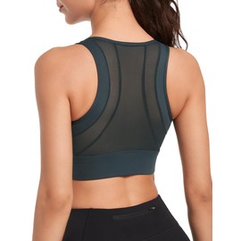 Yvette High Impact Sports Bras for Women Large Bust Zip Front Closure Sports Bra High Support for Running Workout,Haze Blue,L Plus