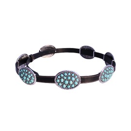 Wonderent Western Turquoise Bubble Metal Concho Leather Belt No.12 (Small, Black)