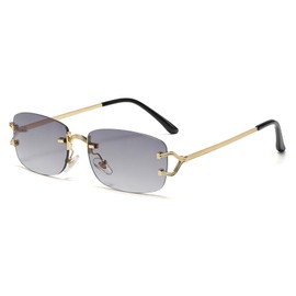 LumiSyne Women's Rectangular Rimless Sunglasses, Vintage Small Square Frame, Clear, Gradient Lens, UV400 Protection, Anti-Glare Glasses, Fashion, Non-prescription Glasses, For Travel, Driving