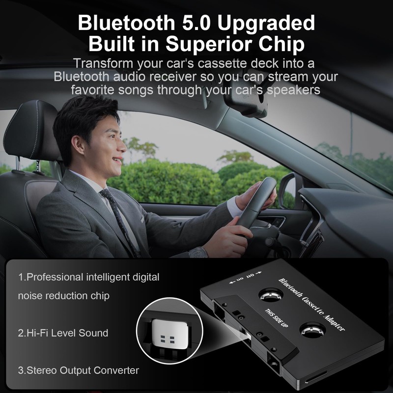SoulBay Cassette Bluetooth Adapter for Car, Bluetooth 5.0 Tape Deck