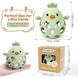MCGMITT Silikon Beißring Greifling Baby mit Rassel – Flexibler Greifball in Hühnchenform BPA-frei Weich & Leicht zu Halten Montessori Spielzeug zur Zahnungshilfe für Babys 3-18 Monate Geschenk - Grün