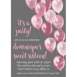 Pink Sweet 16 Invitations, Rose Gold Sweet 16 Invitations With Envelopes (Rose Pink/Grey)