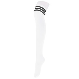 Long White Thigh High Socks for Women - Over the Knee Striped Thigh Highs