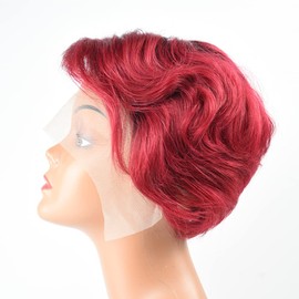 MAYCAT Short Curly Human Hair Wigs Pixie Cut Bob Glueless Wigs 13x1 Lace Front Wigs Human Hair for Black Women with Baby Hair 180% Density Pre Plucked HD Lace Front Wigs Human Hair (6 Inch, 1B/99J)