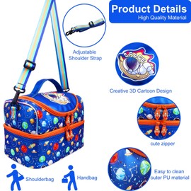 RHCPFOVR Kids Lunch Bag - Double - Decker Cooler Insulated Lunch Box for Boys Girls,Washable Lunch Bag with Strap and Reusable Toddler Lunchbox for School and Daycare