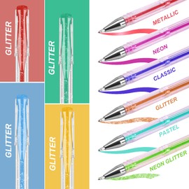 Efimeso 100 Pack Gel Pens Set 50 Glitter Gel Pens with 50 Refills in Zipper Case for Adult Colouring Books and Kids Writing Drawing with Glitter Metallic Neon Pastel Swirl Colours