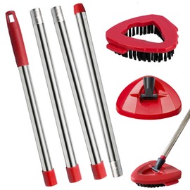 Fazlynyi Spin Mop Replacement Handle and Mop Base Replacements for OCeda EasyWring 1-Tank Spin Mop System,4-Section Iron Mop Handle 30-58in and 1 Mop Base and 1 Scrub Brush Cover Set Combo, Red