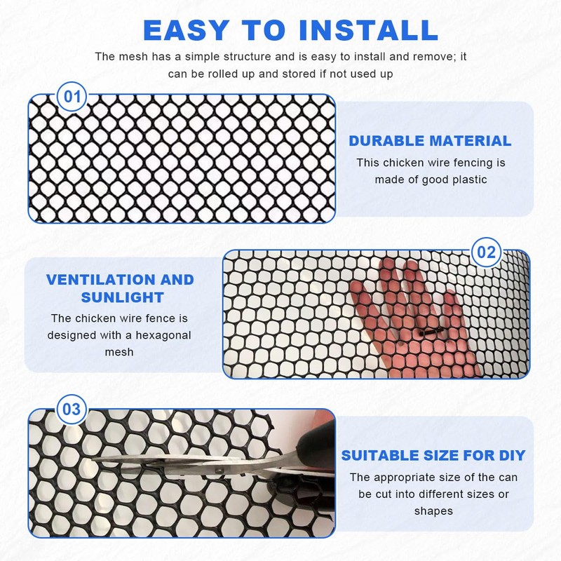 Plastic Chicken Wire Mesh Fence Roll with Zip Ties,15.7inx32.8ft Black,Chicken