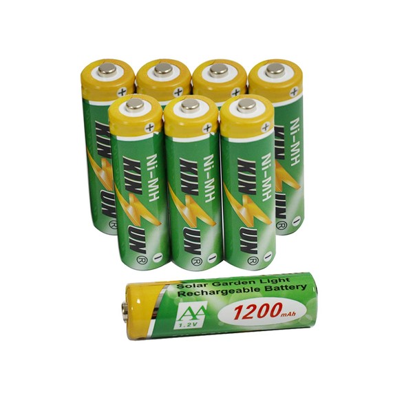 KINSUN 8-Pack Rechargeable Batteries 1.2V NiMH AA 1200mAh for Outdoor Solar Garden Lights Landscape Lights Path Lights