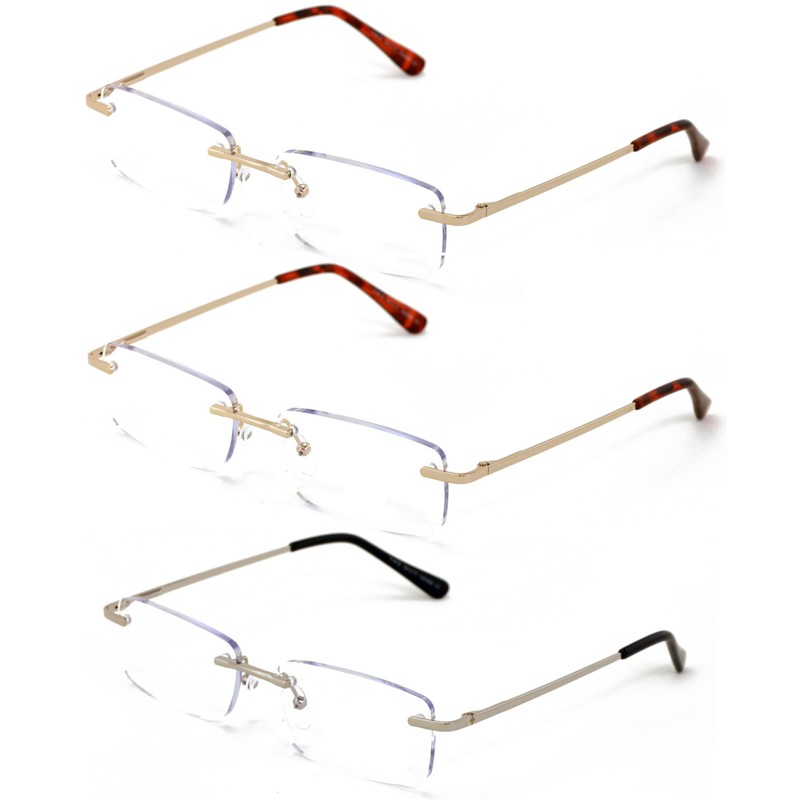 V.W.E. 3 Pairs Slim Rimless lightweight metal anti blue light