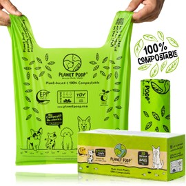 PLANET POOP Home Compostable Dog Poop Bags, 30 Count, XL Sized Cat Litter Box Clean-up with Handles, Biodegradable for Dogs Extra-Large Grocery Supplies