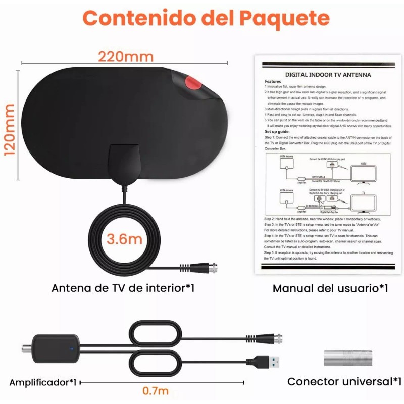 Lostrain Antena De Tv Digital Para Interiores Antena Hdtv 4k