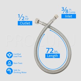 [2-Pack] PROCURU 72" (6Ft) x 3/8" Comp x 1/2" FIP Faucet Hose Connector, Stainless Steel Braided Supply Line, Certified Safe (9SF72-2P)