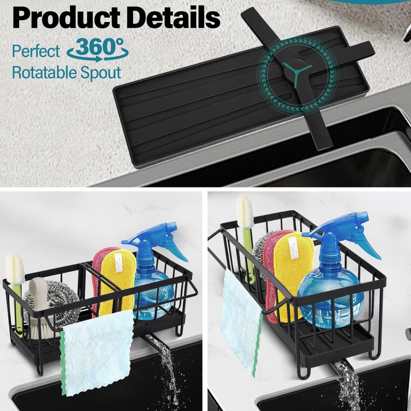 Mooshy Sponge Holder for Kitchen Sink Organiser, Stainless Steel Sink