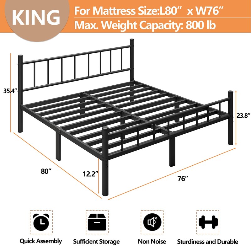zizin King Size Metal Bed Frame with Headboard & Footboard