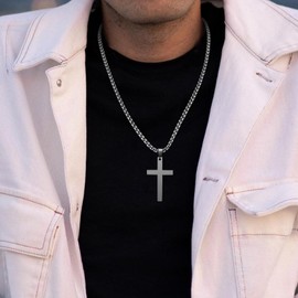 LAXPICOL Cross Necklace For Men/Boys,Cross Pendant With Silver Chain, Stainless Steel Cross Chain 50CM,Crucifix Men Necklace Gift For Birthday/Christmas/Easter/Thanksgiving Day