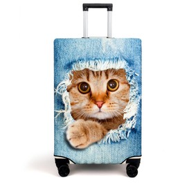 BBKON Luggage Covers Suitcase Cover Protector, Travel Luggage Protective Cover Suitcase Cover Washable Elastic Dustproof Travel Accessories (Ripped Jeans Cat, XL(29-32inch Suitcase))