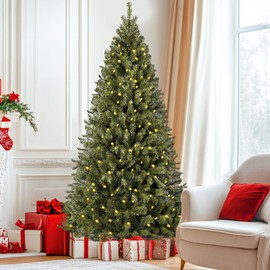 Annecy 7.5ft Pre-Lit Christmas Tree, Green Artificial Full Spruce Christmas Tree for Home, Office, Party Decoration w/ 1200 Branch Tips, 550 Warm White & Multi-Color Lights, Metal Hinges & Base,7.5 ft